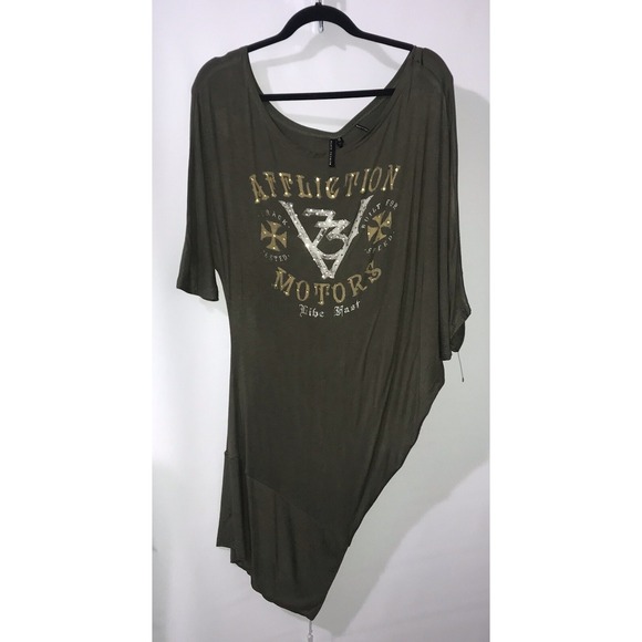 Affliction Dresses & Skirts - AFFLICTION Black Premium Women's Dress Top Medium T Shirt HYDRO Green Motors